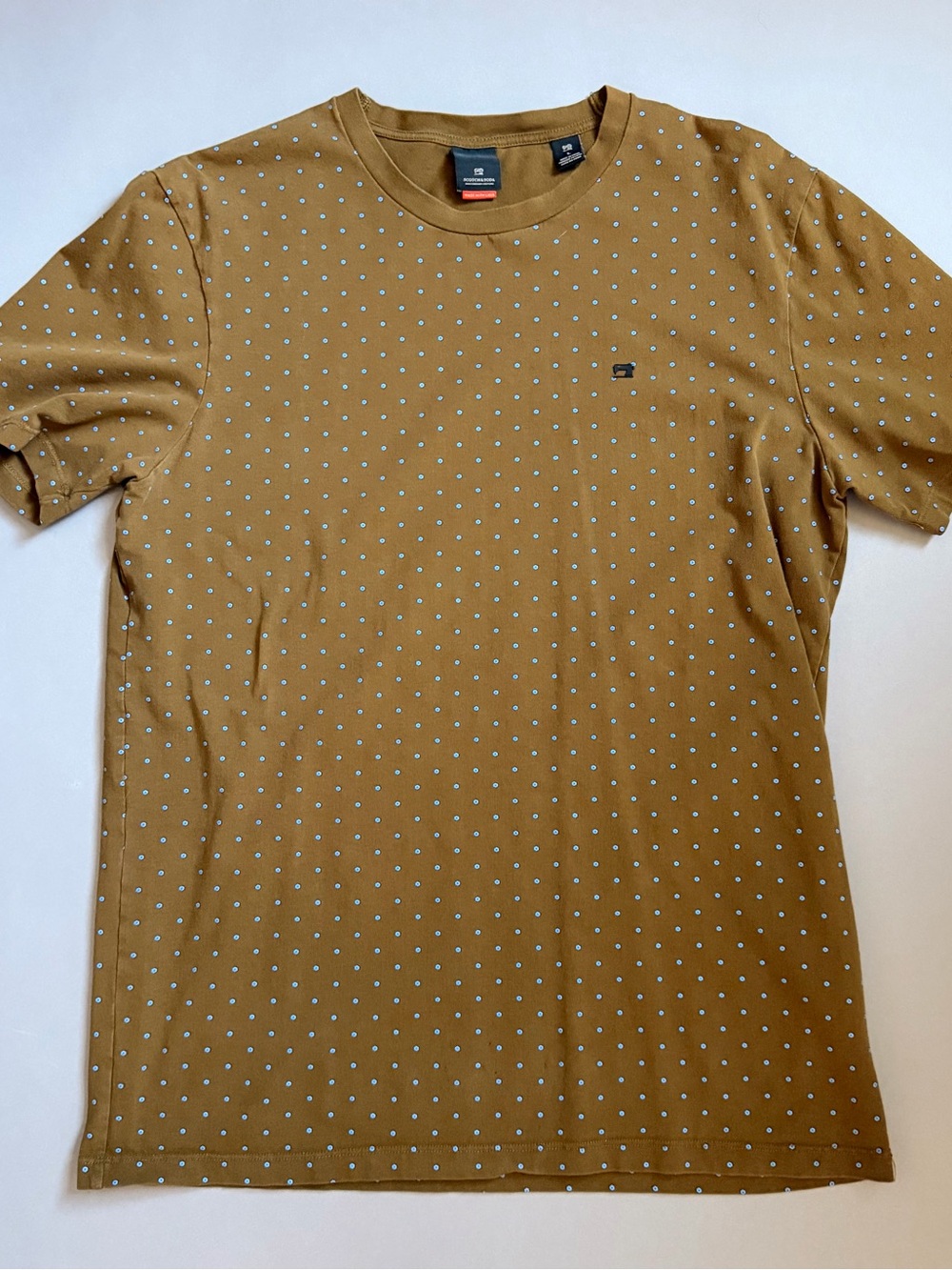 Scotch & Soda Men's Olive Green & Baby Blue Dot-Print Crew Neck S/S T-Shirt